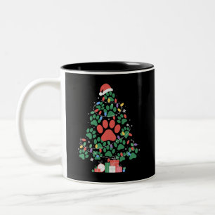 Pfotenabdruck-Weihnachtsbaum-Hund-Katze-Mutter-Fan Zweifarbige Tasse
