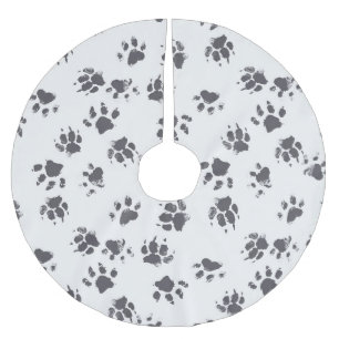 Pfotenabdrücke: Hund Monochrome Nahtlos. Polyester Weihnachtsbaumdecke