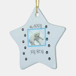 Pfotenabdrücke mit 1 Haustierfoto und Namen Keramik Ornament
