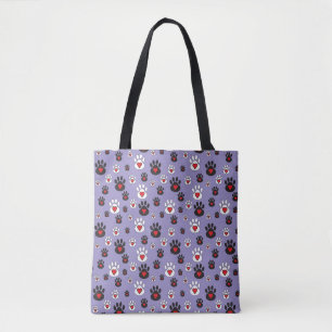 Pfotenabdrücke mit roten Herzen auf blauem Hinterg Tasche