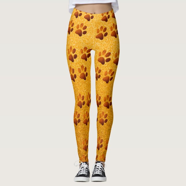 Pfotengold-Glitzer auf goldenem Hintergrund Leggings (Vorderseite)