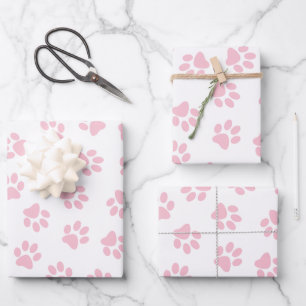 Pfotenmuster, Hundepfoten, Babyrosa Pfoten Geschenkpapier Set