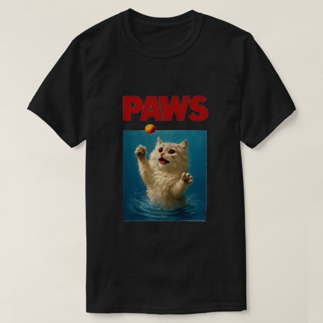 Pfotenparodie Schwarze Katze jagt eine süße ängstl T-Shirt (Design vorne)