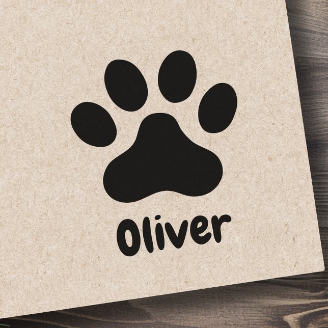 Pfotenprint mit personalisierter Namensunterschrif Gummistempel (Pet paw print with personalized name signature rubber stamp)