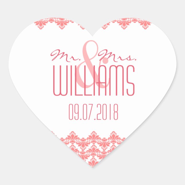 PH&D Wedding Heart Sticker Blush 2 Damask (Vorderseite)