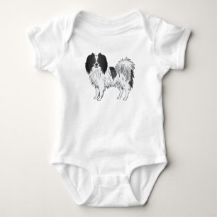 Phalène Hund in Schwarz-Weiß glücklich lächelnd Hu Baby Strampler
