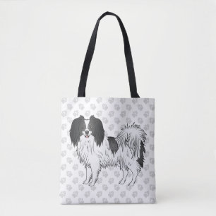 Phalène-Hund mit schwarzem auf grauem Pfotenabdruc Tasche
