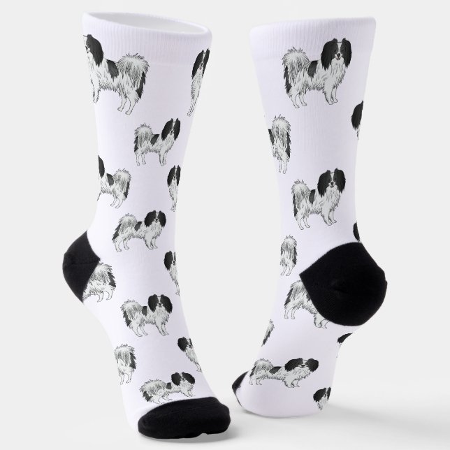 Phalène-Muster in Schwarz-Weiß-Farbhund Lover Socken (Gewinkelt)
