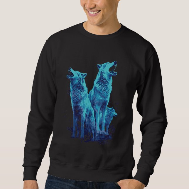 Phänomenale heulende Wölfe Wolfsrudel Retro-Tollhe Sweatshirt (Vorderseite)