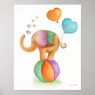 Phantasievoller Zirkuselefant auf einem Ball-Kinde Poster