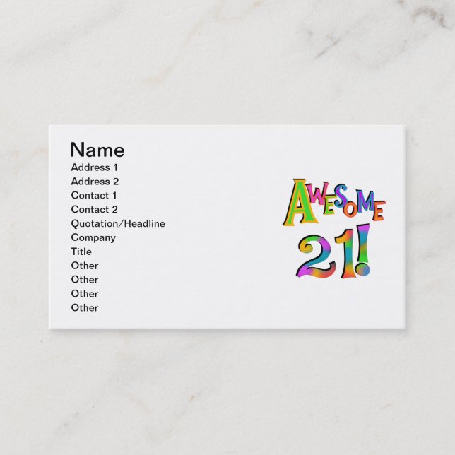 Phantastisch 21 T - Shirt und Geschenke zum Geburt Visitenkarte (Vorderseite)