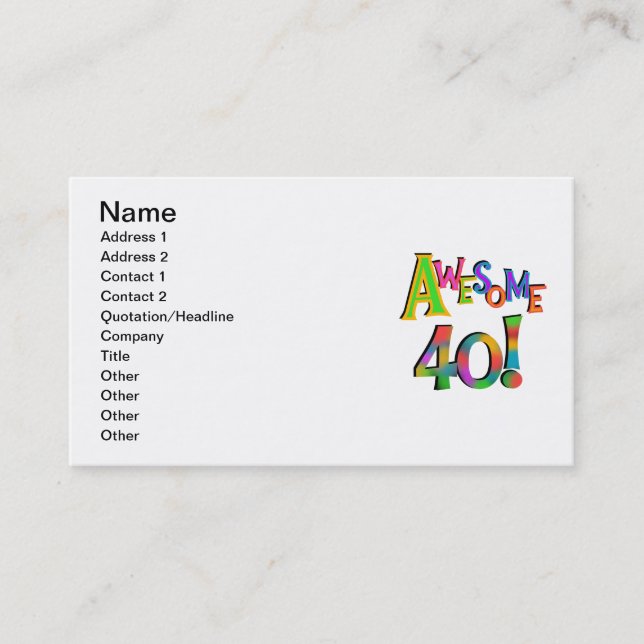 Phantastisch 40 T - Shirt und Geschenke zum Geburt Visitenkarte (Vorderseite)