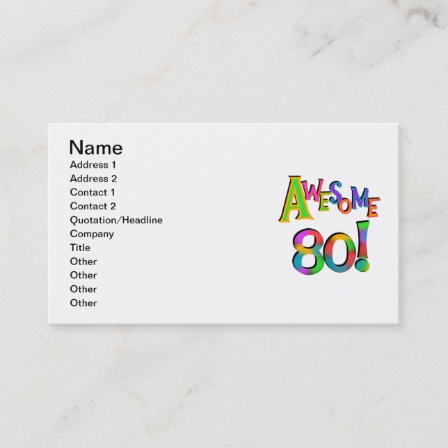 Phantastisch 80 T - Shirt und Geschenke zum Geburt Visitenkarte (Vorderseite)