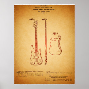 Phantastisch Art Vintag Bass Guitar Patent Poster