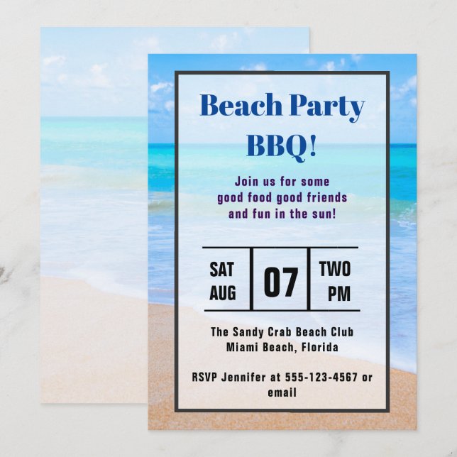 Phantastisch Beach Tropical Foto Beach GRILLEN lad Einladung (Vorne/Hinten)