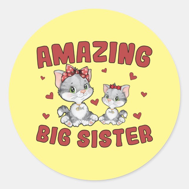 Phantastisch Big Sister - Kitty Cats Red Hearts Runder Aufkleber (Vorderseite)