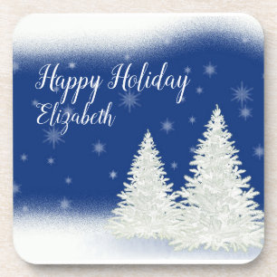 Phantastisch Blue Christmas Night Personalisiert Getränkeuntersetzer