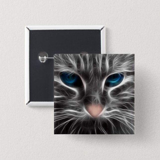 Phantastisch Blue Mit Augen Cat Face Button (Vorne & Hinten)