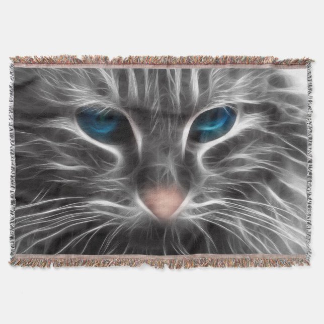 Phantastisch Blue Mit Augen Cat Face Decke (Vorderseite)