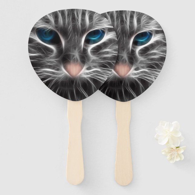 Phantastisch Blue Mit Augen Cat Face Fächer (Vorne und Hinten)