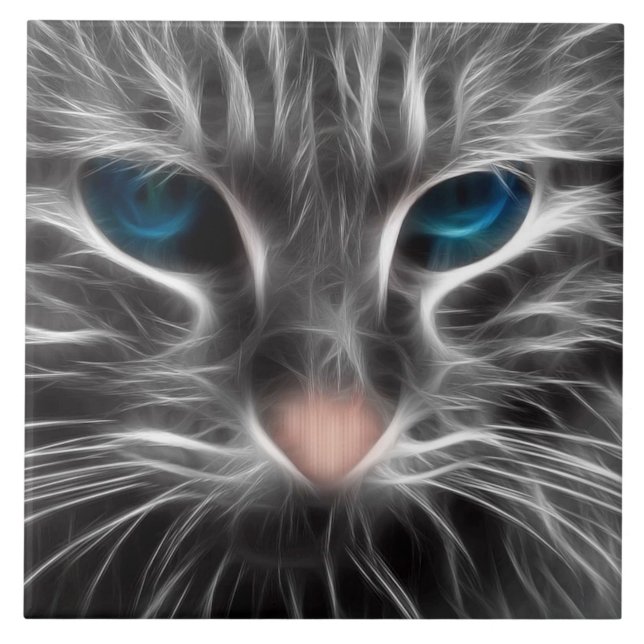 Phantastisch Blue Mit Augen Cat Face Fliese (Vorderseite)