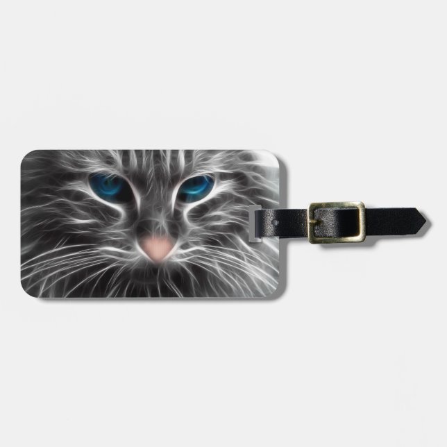 Phantastisch Blue Mit Augen Cat Face Gepäckanhänger (Vorderseite horizontal)
