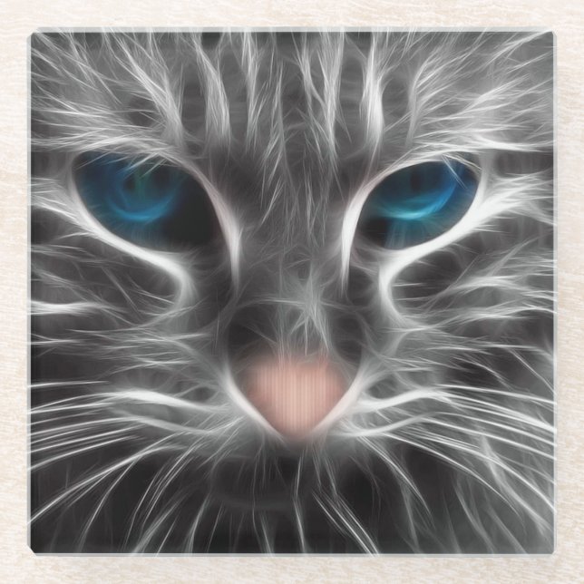 Phantastisch Blue Mit Augen Cat Face Glasuntersetzer (Vorderseite)