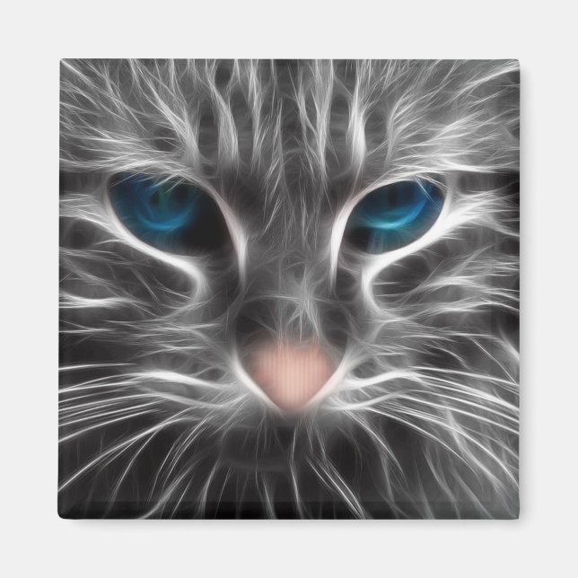 Phantastisch Blue Mit Augen Cat Face Magnet (Vorne)