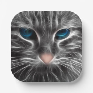 Phantastisch Blue Mit Augen Cat Face Pappteller