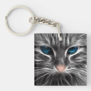 Phantastisch Blue Mit Augen Cat Face Schlüsselanhänger
