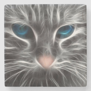 Phantastisch Blue Mit Augen Cat Face Steinuntersetzer