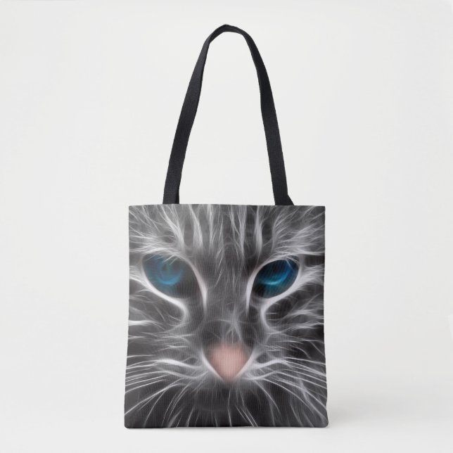 Phantastisch Blue Mit Augen Cat Face Tasche (Vorderseite)