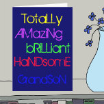 Phantastisch Brilliant Handsome Grandson - Geburts Karte<br><div class="desc">Totally Phantastisch Brilliant Handsome Grandson - Eine glückliche Geburtstagskarte mit Lobesworten in Gelb,  lila,  Grün,  Rot und Blau.</div>