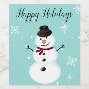Phantastisch, Cool, Blue Christmas Snowman Weinetikett