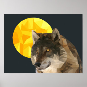 Phantastisch Geometrisches Vollmond-Wolf-Poster Poster