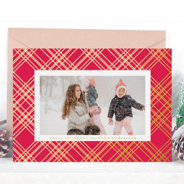 Phantastisch Gold Lines Christmas Gingham Foto Fra Folien Feiertagskarte