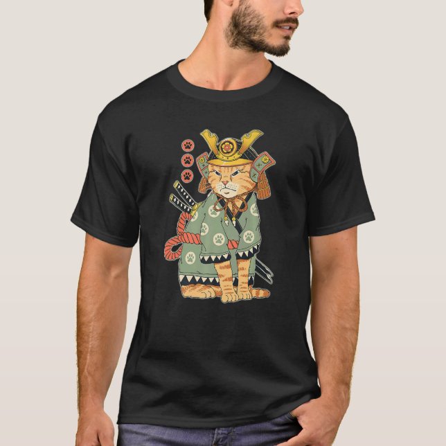 Phantastisch Japanisch Samurai Katze Neko Männer F T-Shirt (Vorderseite)