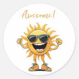 Phantastisch lächelnde Sonne mit Sonnenbrille Runder Aufkleber