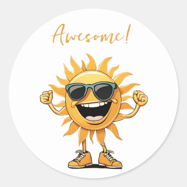 Phantastisch lächelnde Sonne mit Sonnenbrille Runder Aufkleber (Vorderseite)