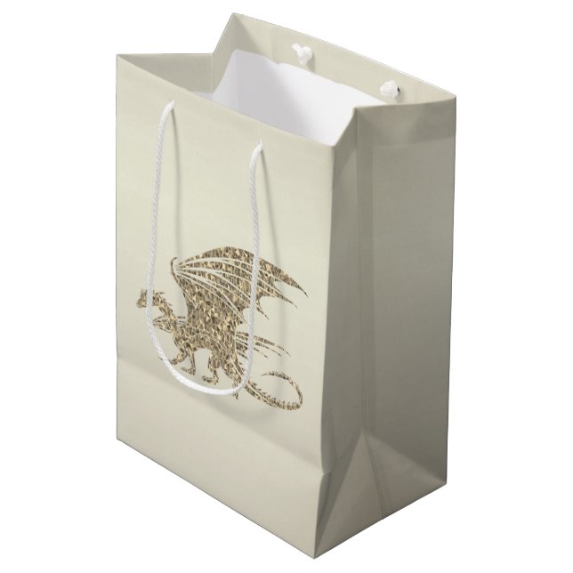 Phantastisch Mosaik Dragon Golden Mittlere Geschenktüte (Vorderseite Schrägansicht)