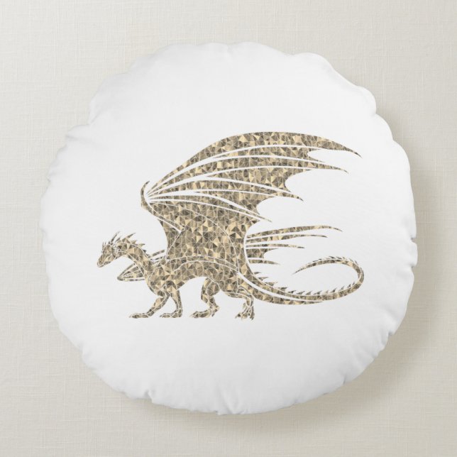 Phantastisch Mosaik Dragon Golden Rundes Kissen (Vorderseite)