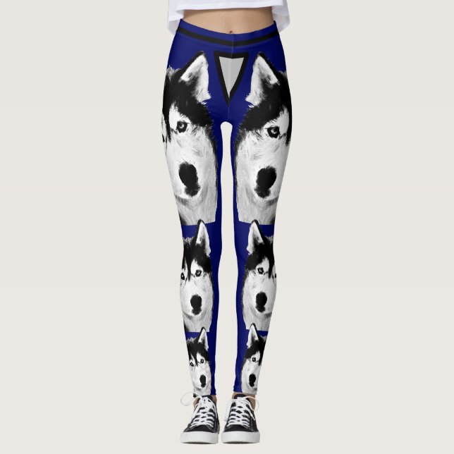 Phantastisch Navy Blue Siberian Husky Dog Leggings (Vorderseite)