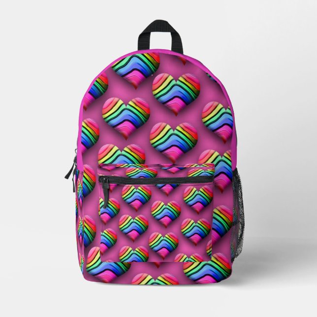 Phantastisch Neon Rainbow Hearts Bedruckter Rucksack (Vorderseite)