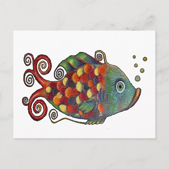 Phantastisch Rainbow Whimsical Fish Künstlerisch H Postkarte (Vorderseite)