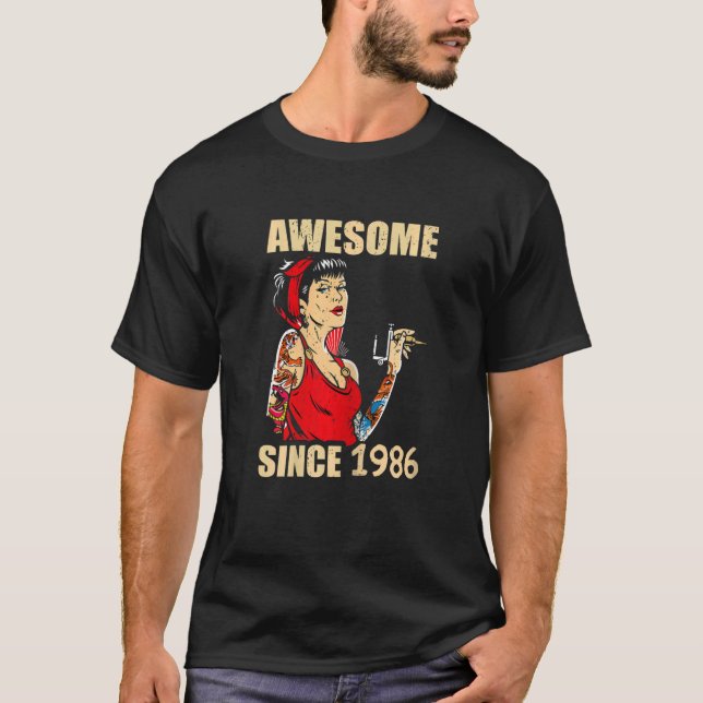 Phantastisch seit 1986 Girl Tattoo Classic Birt T-Shirt (Vorderseite)