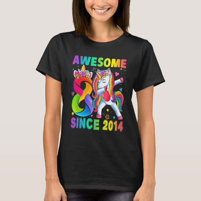 Phantastisch seit 2014 Dabbing Unicorn 8. Geburtst T-Shirt (Vorderseite)