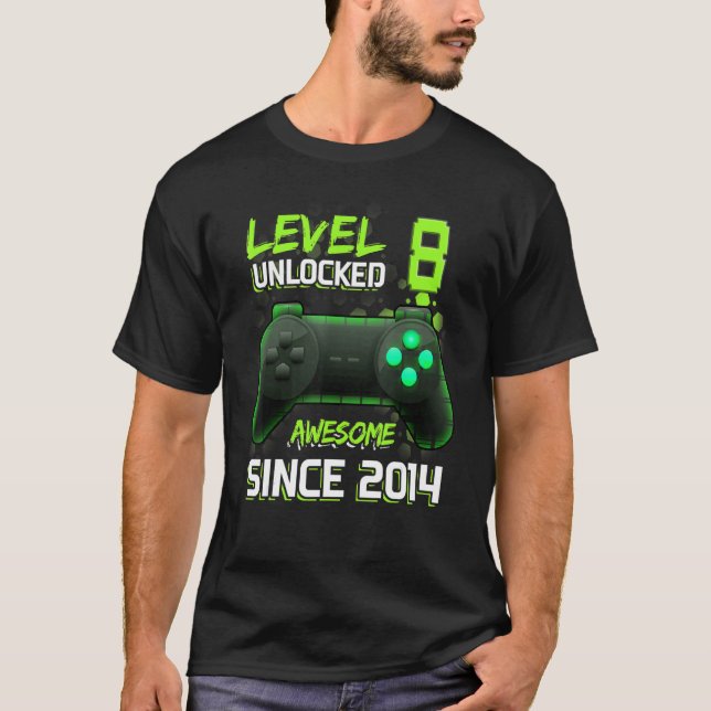 Phantastisch seit 2014 Level 8 Unlock Video Games  T-Shirt (Vorderseite)