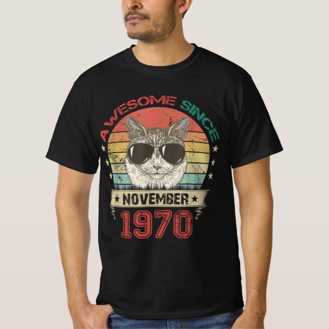 Phantastisch seit November 1970 Katze Lover T-Shirt (Vorderseite)