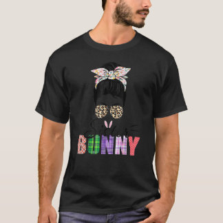 Phantastisch Sister Bunny Messy Bun Leopard Happy  T-Shirt