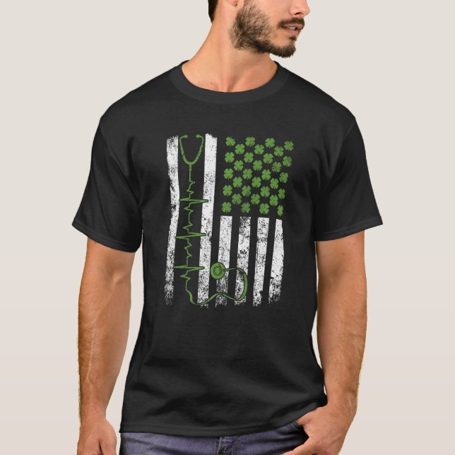 Phantastisch Stethoscope American Flag Nurse Docto T-Shirt (Vorderseite)